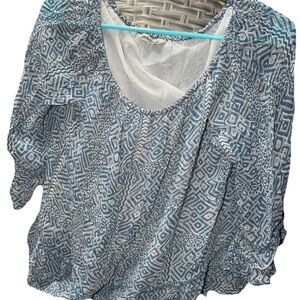 Lucky Brand Blue and White Geometric Blouse